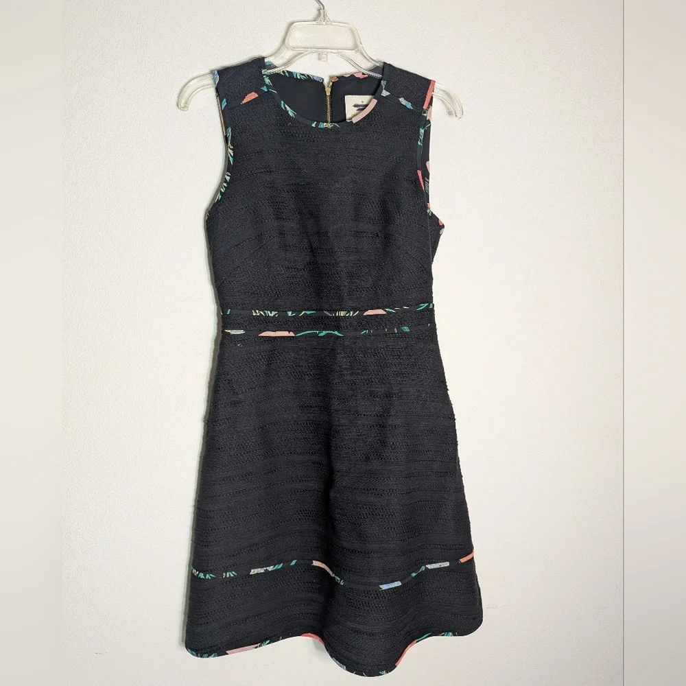 Kate Spade Womens Dress Black Blossom Trim Tweed Floral Sleeveless Fit‎ Flare 4